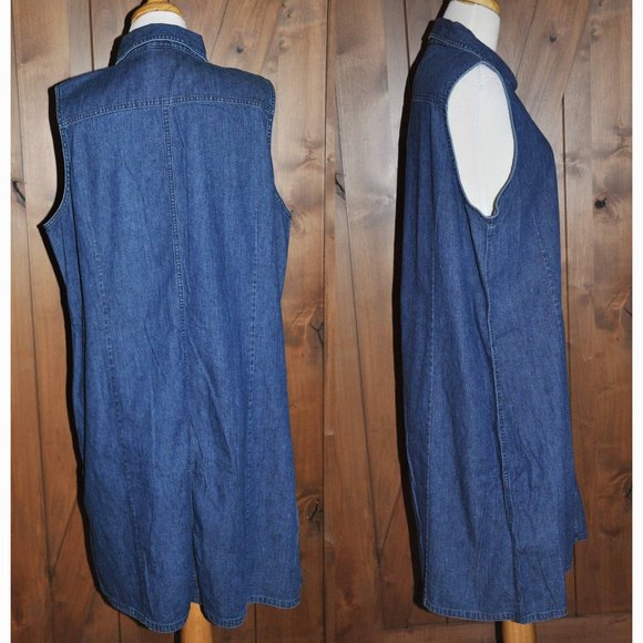 L L Bean Blue Denim Jean Sleeveless Collared Button Down Front Dress 100% Cotton - Picture 3 of 4